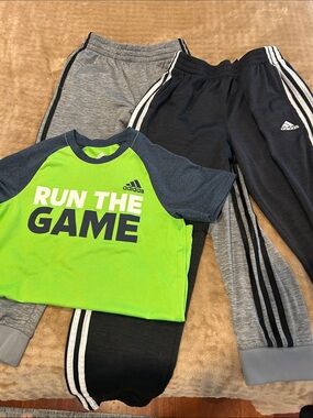 adidas Neon Green & Navy 'Run The Game' Tee with Gray yand Black Track Pants